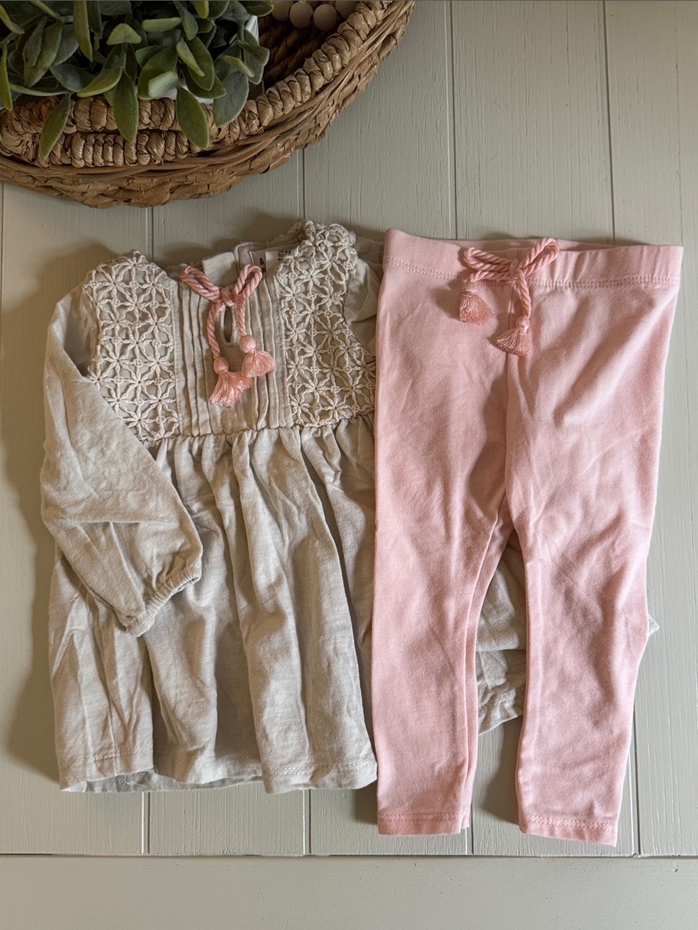 Baby Girl Pink Leggings and Cream Tunic Set